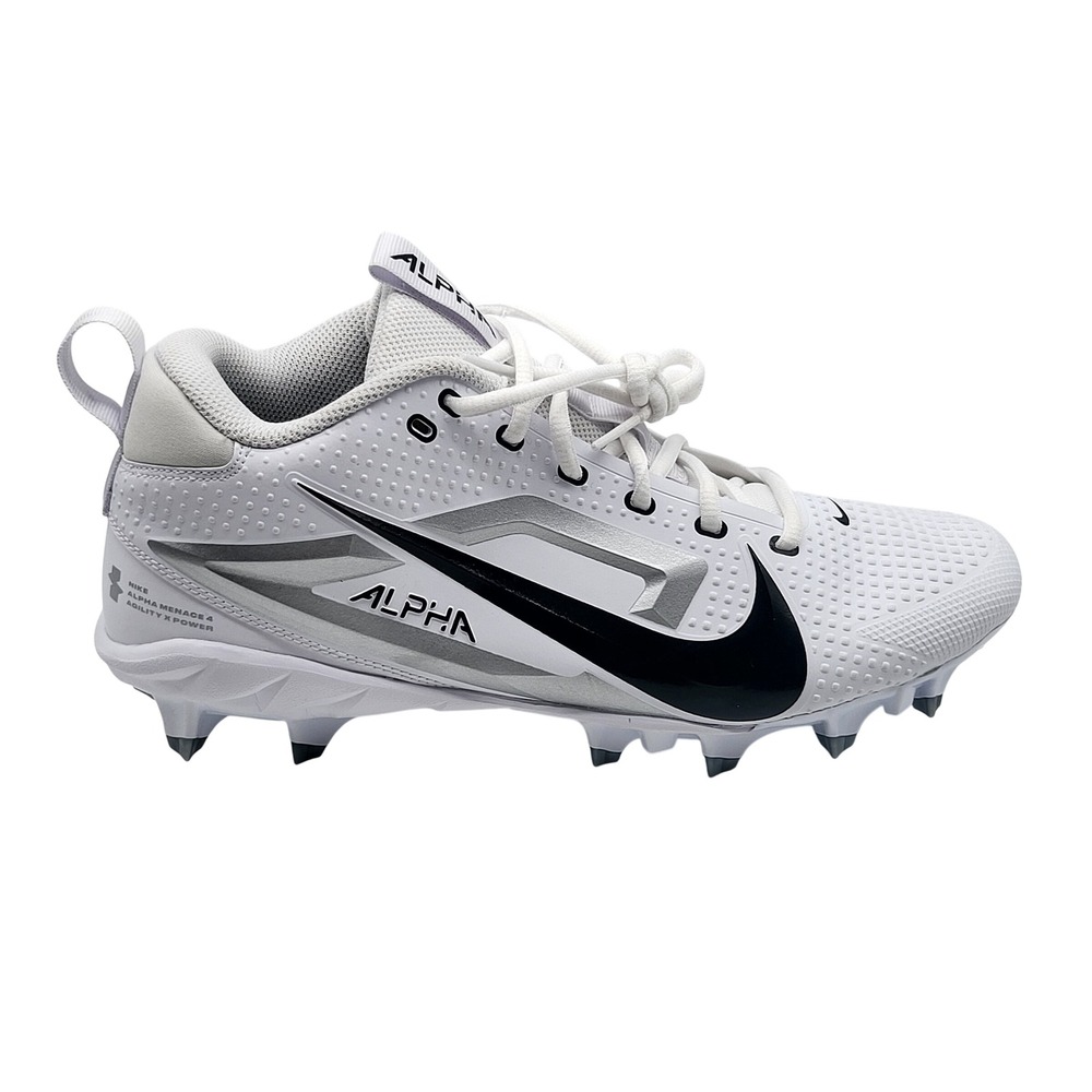 Nike Alpha Menace Shark 3 Football Cleats‎ White Black Silver FN0027-100 Size 10